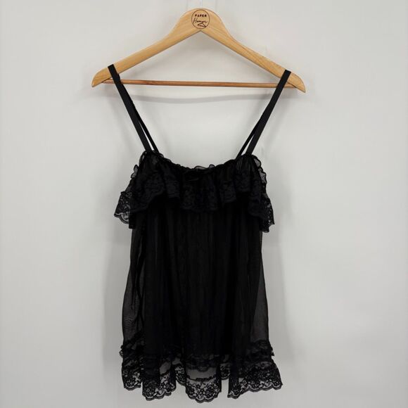 Victoria's Secret Lace Trim Sheer Black Cami, Large, Adjustable Straps Romantic - Picture 1 of 9